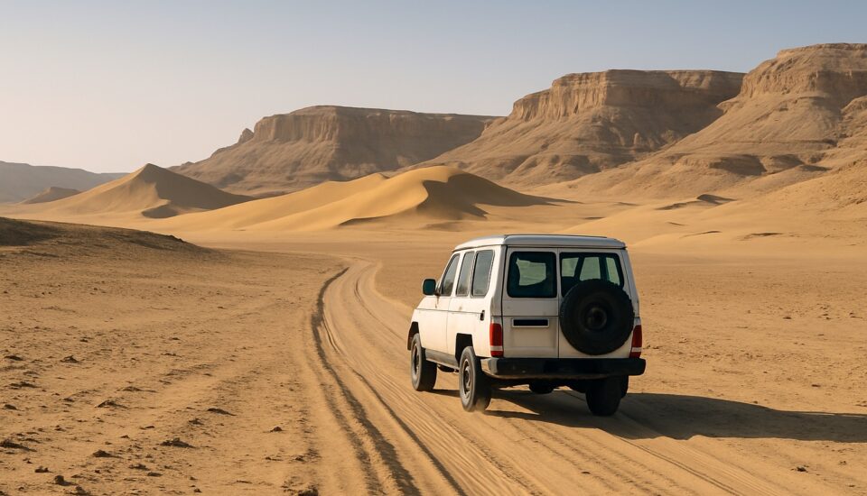 Gelaendewagen auf einer Wuestenpiste in Aegypten
